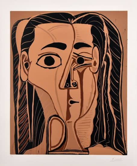 Pablo Picasso Linocut, Jacqueline au Bandeau de Face (Grand Tête de Femme), 1962