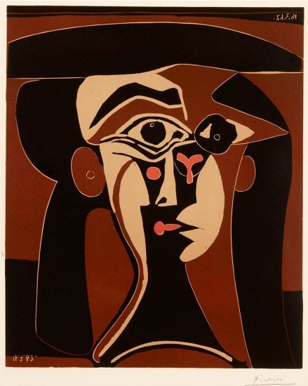 Pablo Picasso Linocut, Jacqueline Au Chapeau Noir (State III), 1962