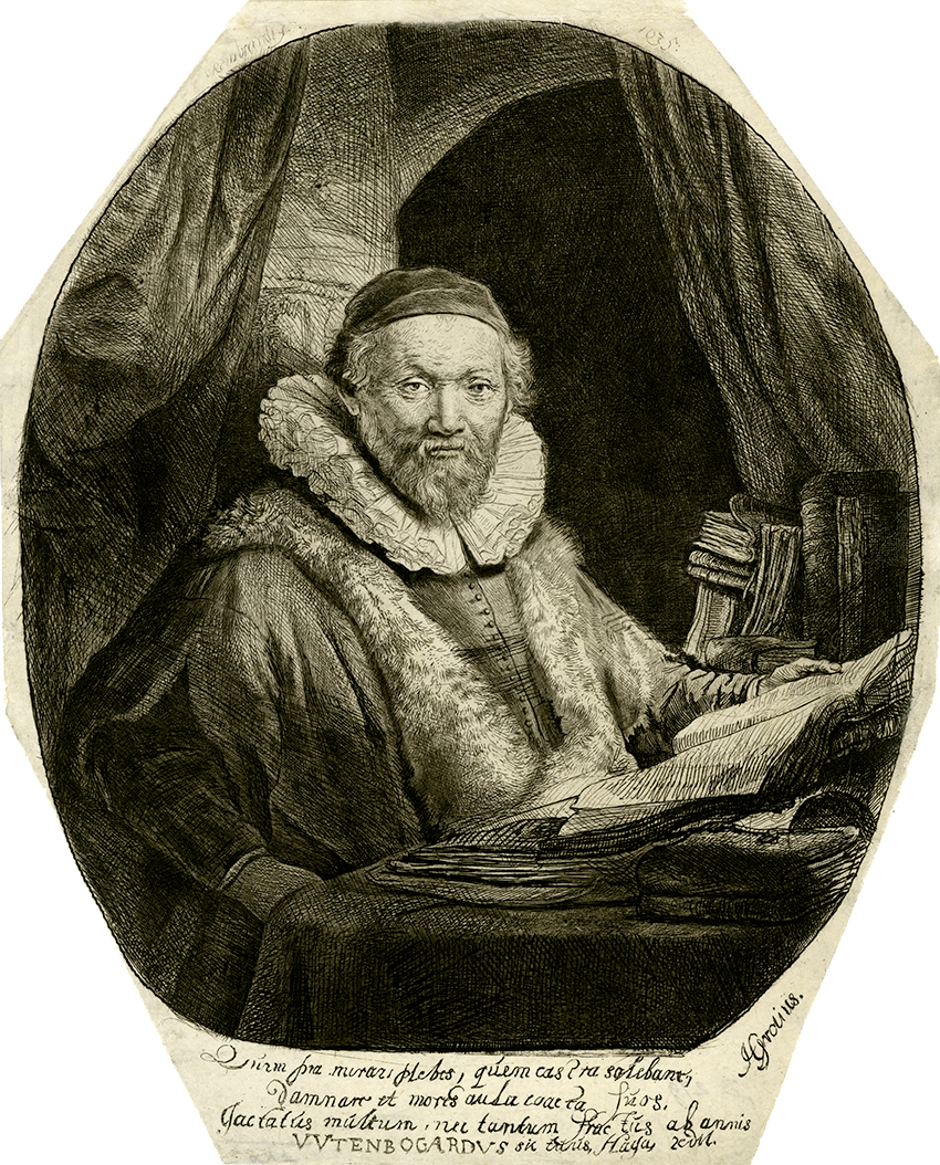 Rembrandt etching, Jan Uytenbogaert, Arminian Preacher, 1635 (image 1)