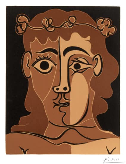 Pablo Picasso Linocut, Jeune homme couronné de feuillage, (Young Man with a Crown of Leaves), 1962