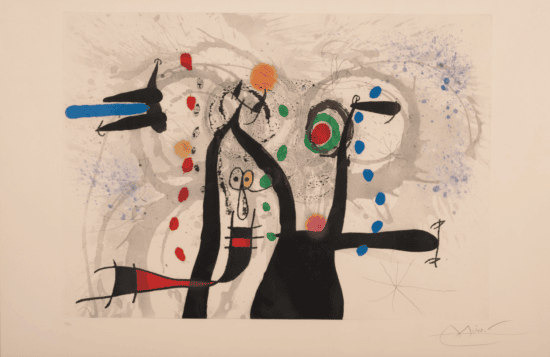 Joan Miró Etching Aquatint with Carborundum, Joueur de Bugle Aux Oiseaux (Bird Flugelhorn Player), 1973