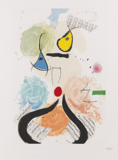 Joan Miró Etching Aquatint with Carborundum, La Cantatrice Chauve (The Bald Soprano), 1990