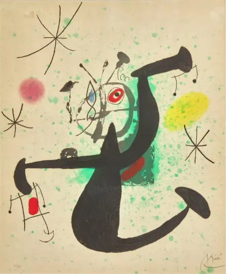 Joan Miró Etching Aquatint with Carborundum, La Demoiselle à Bascule (Young Lady Rocking), 1969