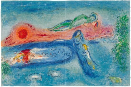 Marc Chagall Lithograph, La Mort de Dorcon (Dorcon’s Death), from Daphnis et Chloé, 1961