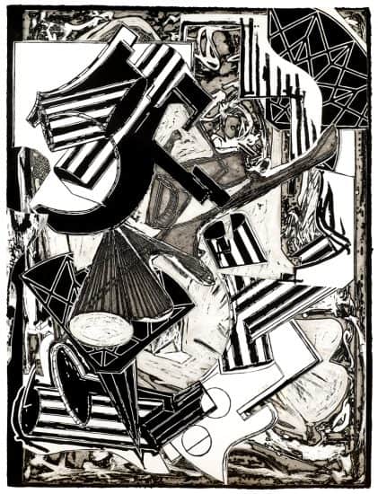 Frank Stella Etching, La Penna di Hu (Black and White), from the Italian Folklore Series, 1987