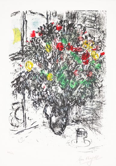 Marc Chagall Lithograph, Le Bouquet Rouge (The Red Bouquet), 1969