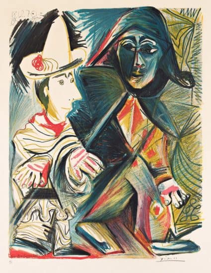 Pablo Picasso Lithograph, Le clown et l'harlequin (The Clown and The Harlequin), 1971