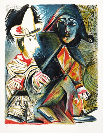 Pablo Picasso Lithograph, Le clown et l'harlequin (The Clown and The Harlequin), 1971