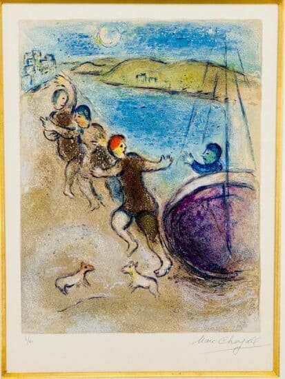 Marc Chagall Lithograph, Le jeunes Gens de Méthynmne (The Young Methymneans), from Daphnis et Chloé, 1961