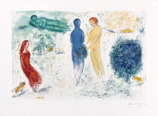 Marc Chagall Lithograph, Le Jugement de Chloé (Chloe’s Judgement), from Daphnis et Chloé, 1961