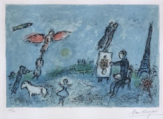 Marc Chagall Lithograph, Le Peintre et son Double (The Painter and his Double),1981