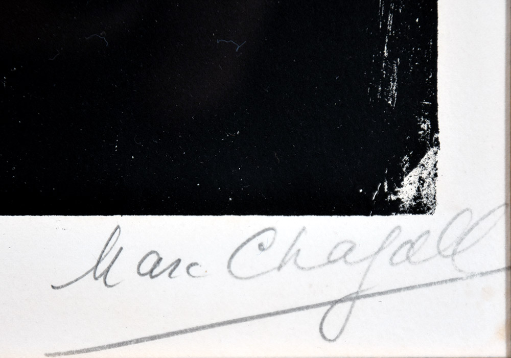 Marc Chagall signature, Le Peintre sur Fond Noir, 1972