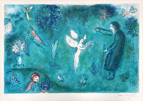 Marc Chagall Lithograph, Le Verger de Philetas (Philetas Orchard) from Daphnis and Chloe,1960