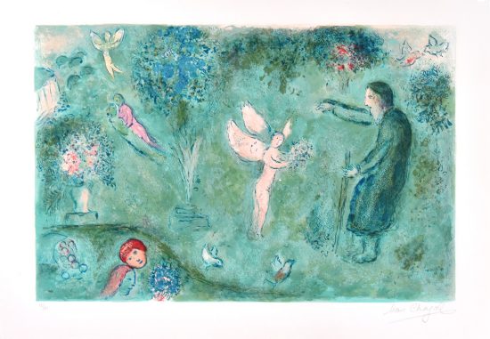 Marc Chagall Lithograph, Le Verger de Philetas (Philetas Orchard) from Daphnis and Chloe,1960