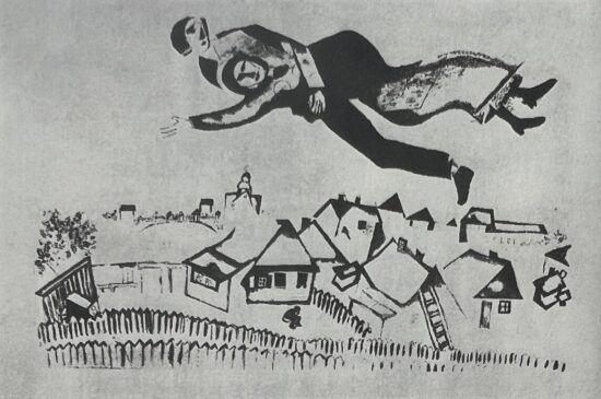 Marc Chagall Lithograph, Les Amoureux au-dessus de la Ville (Lovers above the city), 1922-23