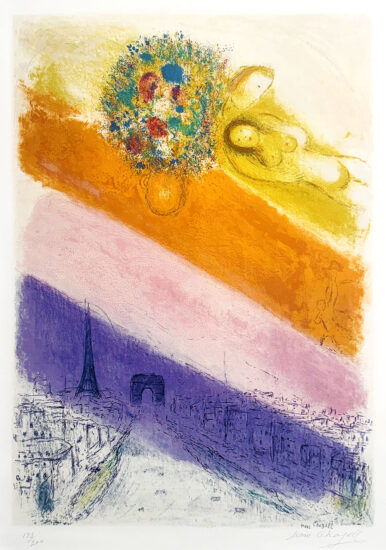 Marc Chagall Lithograph, Les Champs-Elysées, 1954