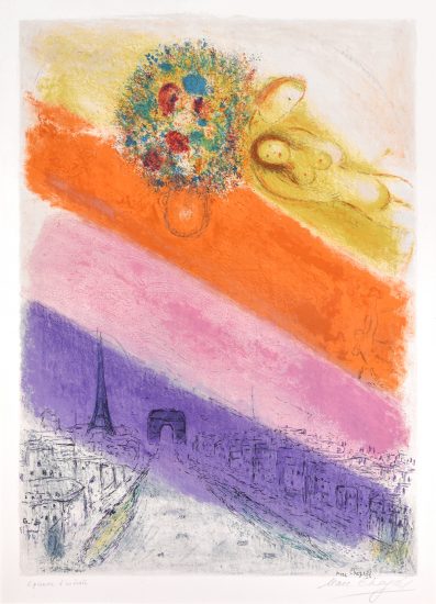 Marc Chagall Lithograph, Les Champs-Elysées, 1954