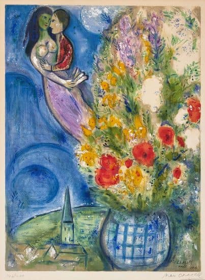 Marc Chagall Lithograph, Les Coquelicots (Red Poppies), 1949