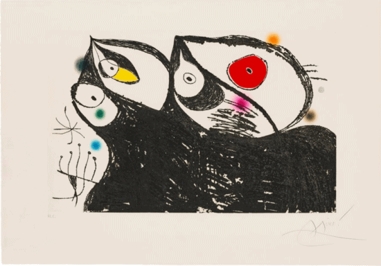 Joan Miró Etching and Aquatint, Les Hirondelles (The Swallows), 1973
