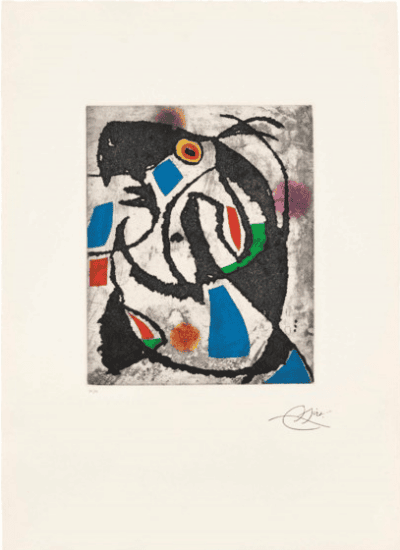 Joan Miró Etching and Aquatint, Les Montagnards IX (The Mountain Dwellers IX), 1990