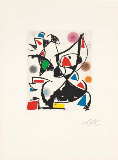 Joan Miró Etching and Aquatint, Les Montagnards V (The Mountain Dwellers V), 1990