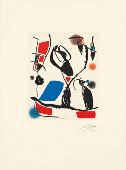 Joan Miró Etching and Aquatint, Les Montagnards VI (The Mountain Dwellers VI), 1990