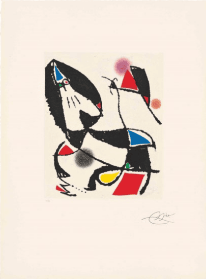 Joan Miró Etching and Aquatint, Les Montagnards VII (The Mountain Dwellers VII), 1990