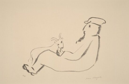 Marc Chagall Lithograph, L'Homme assis à la Chèvre (Man seated with goat), 1922-23