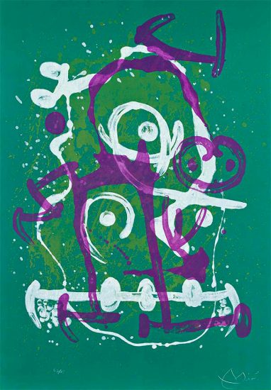 Joan Miró Lithograph, L'Illetré— Verte et Violet, 1969