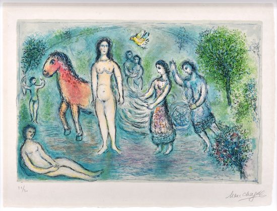 Marc Chagall Lithograph, L'Odyssée I – Ulysse devant Nausicaa (Ulysses before Nausicaa), from L'Odyssée (The Odyssey), 1974