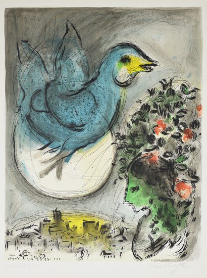 Marc Chagall Lithograph, l'Oiseau bleu (The Blue Bird), 1968