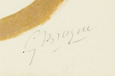 Georges Braque signature, L'oiseau de sables (Bird of the Sands), from Braque Lithographe, 1962