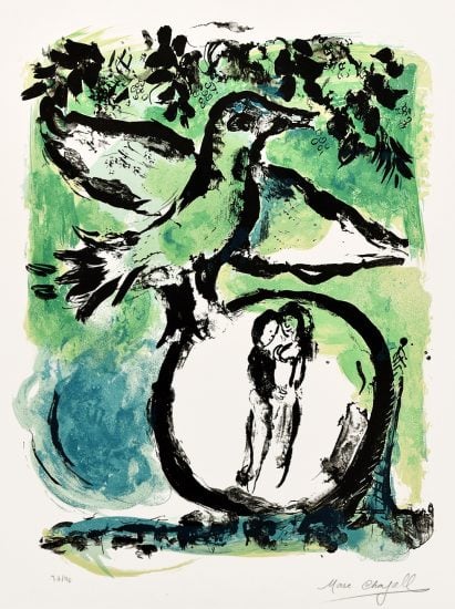 Marc Chagall Lithograph, L'Oiseau vert (The Green Bird), 1962