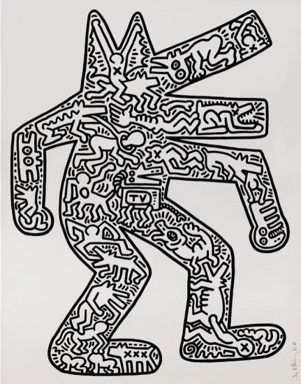 Keith Haring Lithograph, Dog, 1985