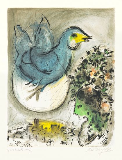 Marc Chagall Lithograph, L'oiseau bleu (The Blue Bird), 1968