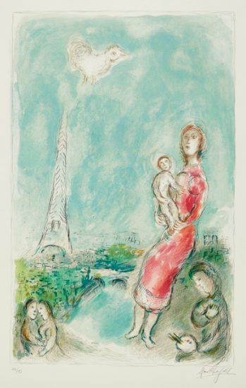 Marc Chagall Lithograph, Maternité Rouge (Red Maternity), 1980