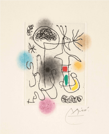 Joan Miró Etching and Aquatint, Midi le Trèfle Blanc, 1968