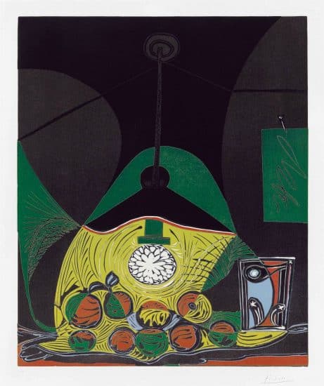 Pablo Picasso Linocut, Nature morte sous la lampe (Still Life Below a Lamp), 1962