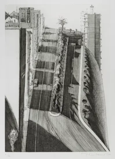 Wayne Thiebaud Etching and Aquatint, Neighborhood Ridge, 1984