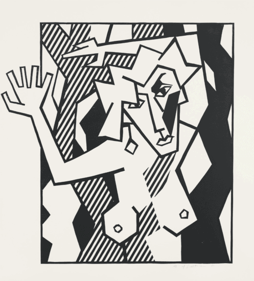 Roy Lichtenstein Woodcut, Nude in the Woods (Black State), 1981