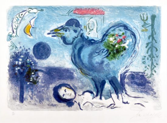 Marc Chagall Lithograph, Paysage au coq (Landscape with Rooster), 1958