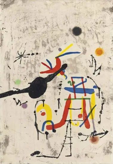 Joan Miró Etching, Personatge i Estels IV (Figure and Stars IV), 1979