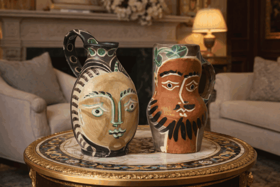 Pablo Picasso Ceramic, Femme de Barbu (Bearded Man's Wife) 1953 and Le Barbu (Bearded Man), 1953 AR 193 and AR 217