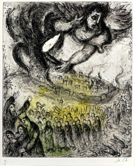Marc Chagall Etching, Prise de Jérusalem, from La Bible (The Capture of Jerusalem, from the Bible), 1958