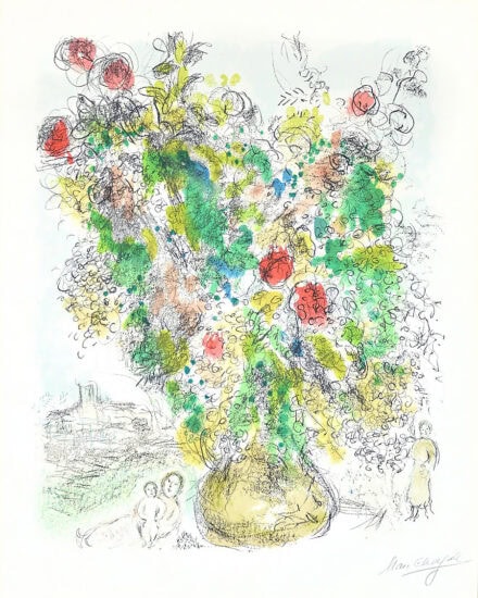 Marc Chagall Lithograph, Roses and Mimosa, 1975