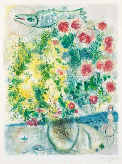 Marc Chagall Lithograph, Roses et Mimosa (Roses and Mimosa) from Nice and the Côte d’Azur, 1967