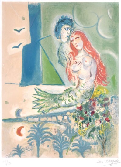 Marc Chagall Lithograph, Sirène au poète (Siren with Poet), Nice and the Côte d'Azur Series, 1967