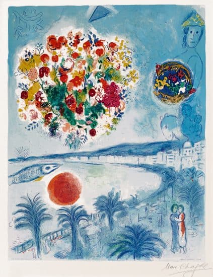 Marc Chagall Lithograph, Soleil Couchant (Sunset), from Nice and The Côte d’Azur, 1967