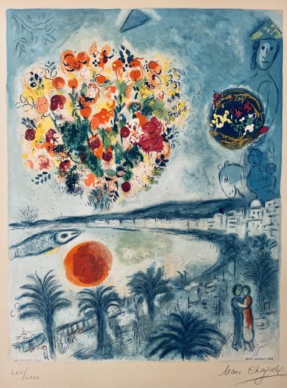 Marc Chagall Lithograph, Soleil Couchant (Sunset), from Nice and The Côte d’Azur, 1967