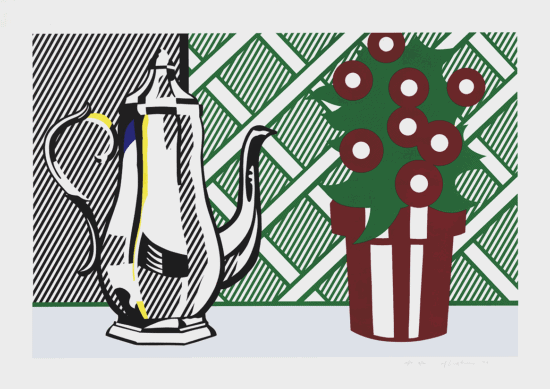 Roy Lichtenstein Lithograph, Still Life with Coffee Pot and Flower Pot, 1974